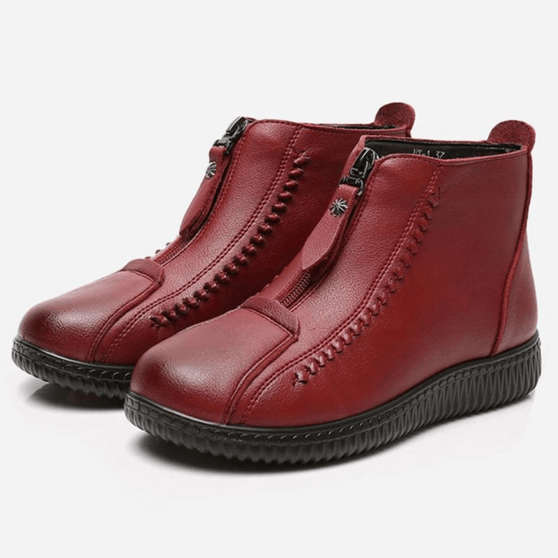 Bota de Inverno Feminina de Couro Legítimo Impermeável com Forro de Lã - Hazel