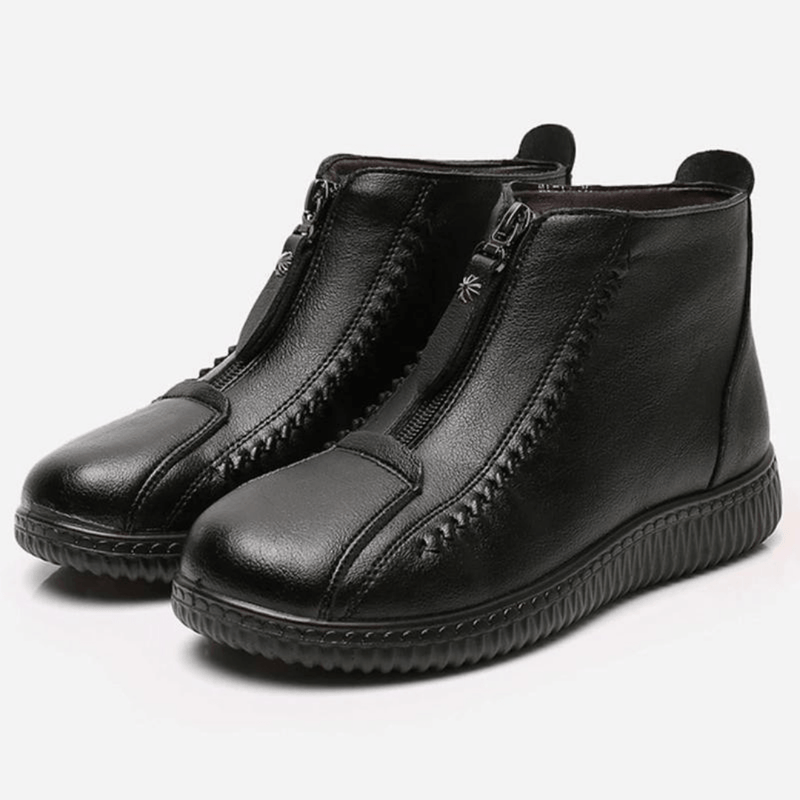 Bota de Inverno Feminina de Couro Legítimo Impermeável com Forro de Lã - Hazel