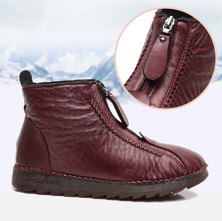 Bota de Inverno Feminina de Couro Legítimo Impermeável com Forro de Lã - Hazel